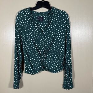 A&F Button Front Tie Polka Dot Blouse size Small